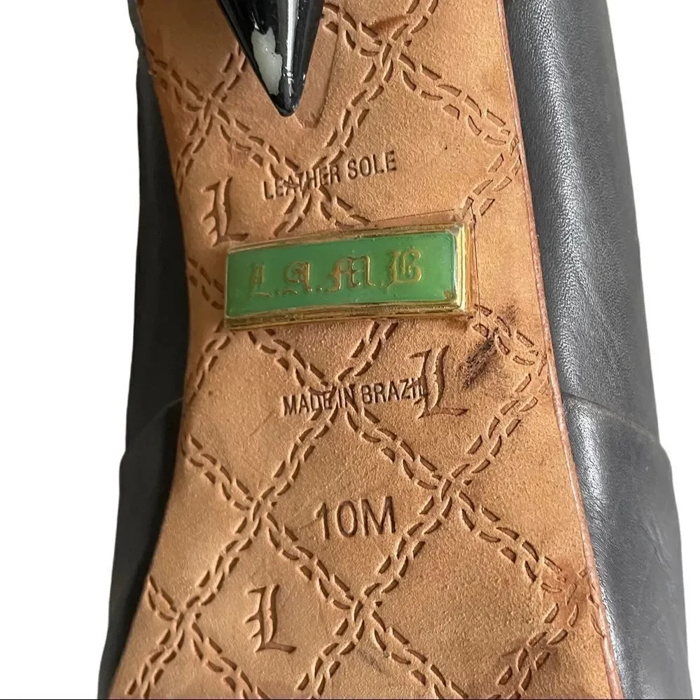 L.A.M.B by Gwen Stefani Gray Leather Peel Toe Stiletto Heel Ankle Boots 10